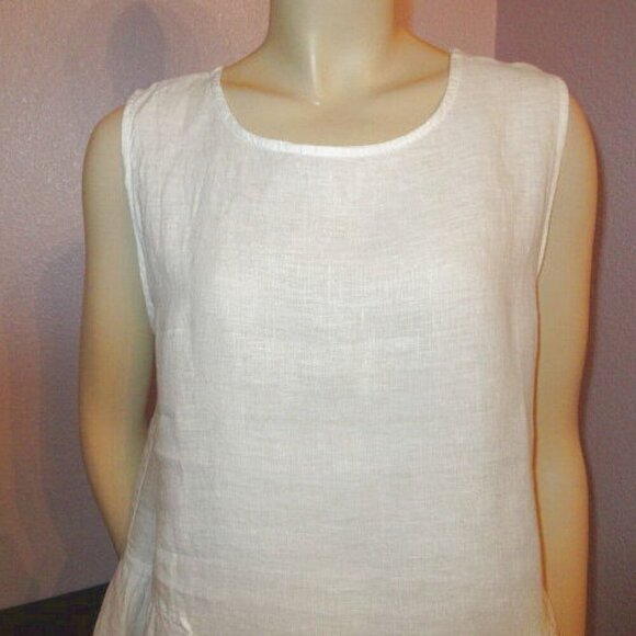 Francesca Bettini 100% Linen Top Size M Tank Peplum Ruffle Sleeveless Resort - Picture 2 of 9